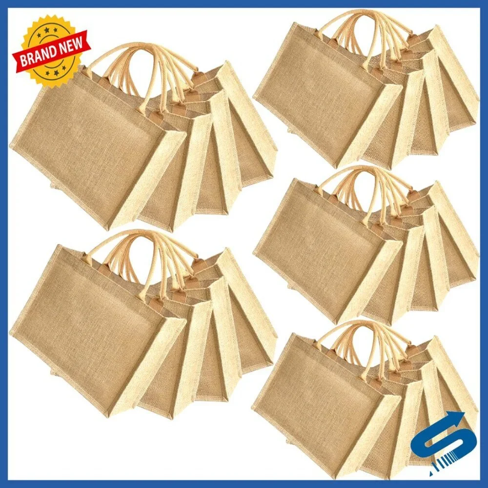 Natural Jute Tote Bags Bulk Set Eco-Friendly Reusable Grocery Beach Bags